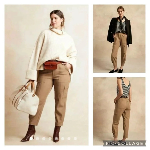 Banana Republic NWT High Rise Slim Tapered Utility Cargo Iced Latte Pants size 4 - Picture 1 of 16